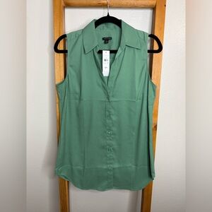 Ann Taylor Sage Green Sleeveless Button Down Shirt Small TALL
